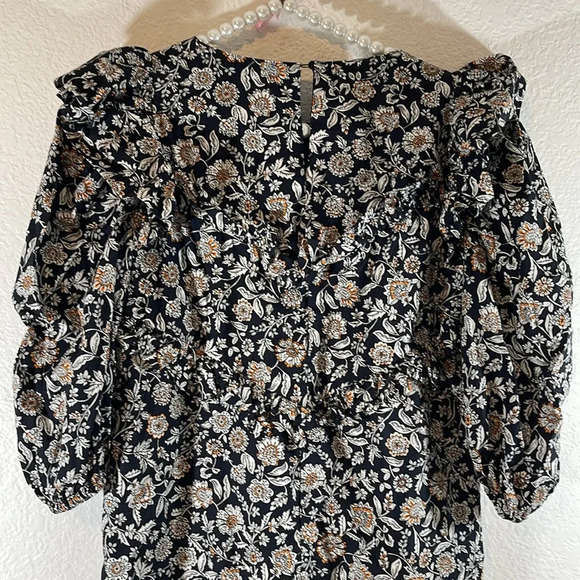 ZARA Black White Printed Floral Ruffle Mini Dress Size Small - Picture 7 of 16